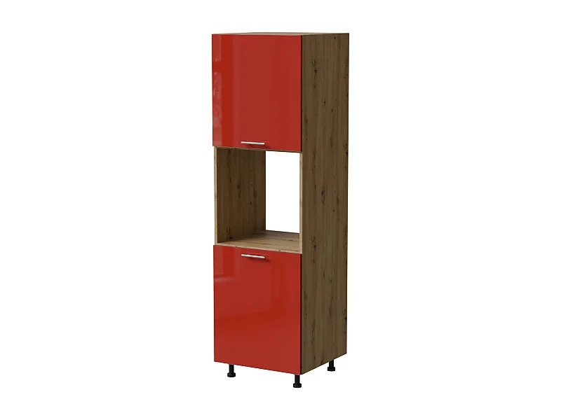 BACKOFENUMBAUSCHRANK Brerra D14/RU/2D RAL 3002 karminrot Hochglanz / Eiche Artisan Matt 60 / 59 / 207cm