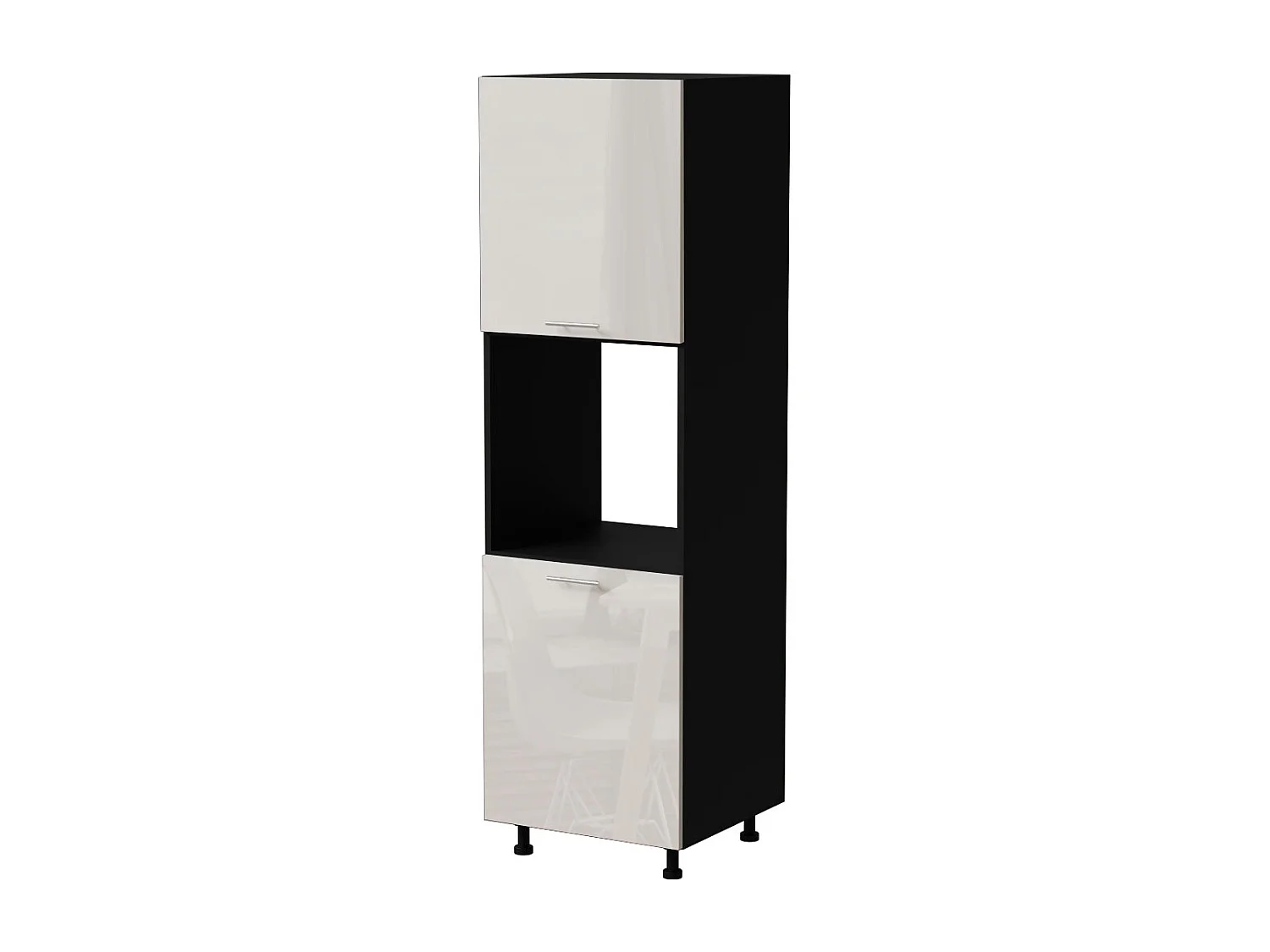 BACKOFENUMBAUSCHRANK Brerra D14/RU/2D RAL 9001 creme Hochglanz / Schwarz Matt 60 / 59 / 207cm