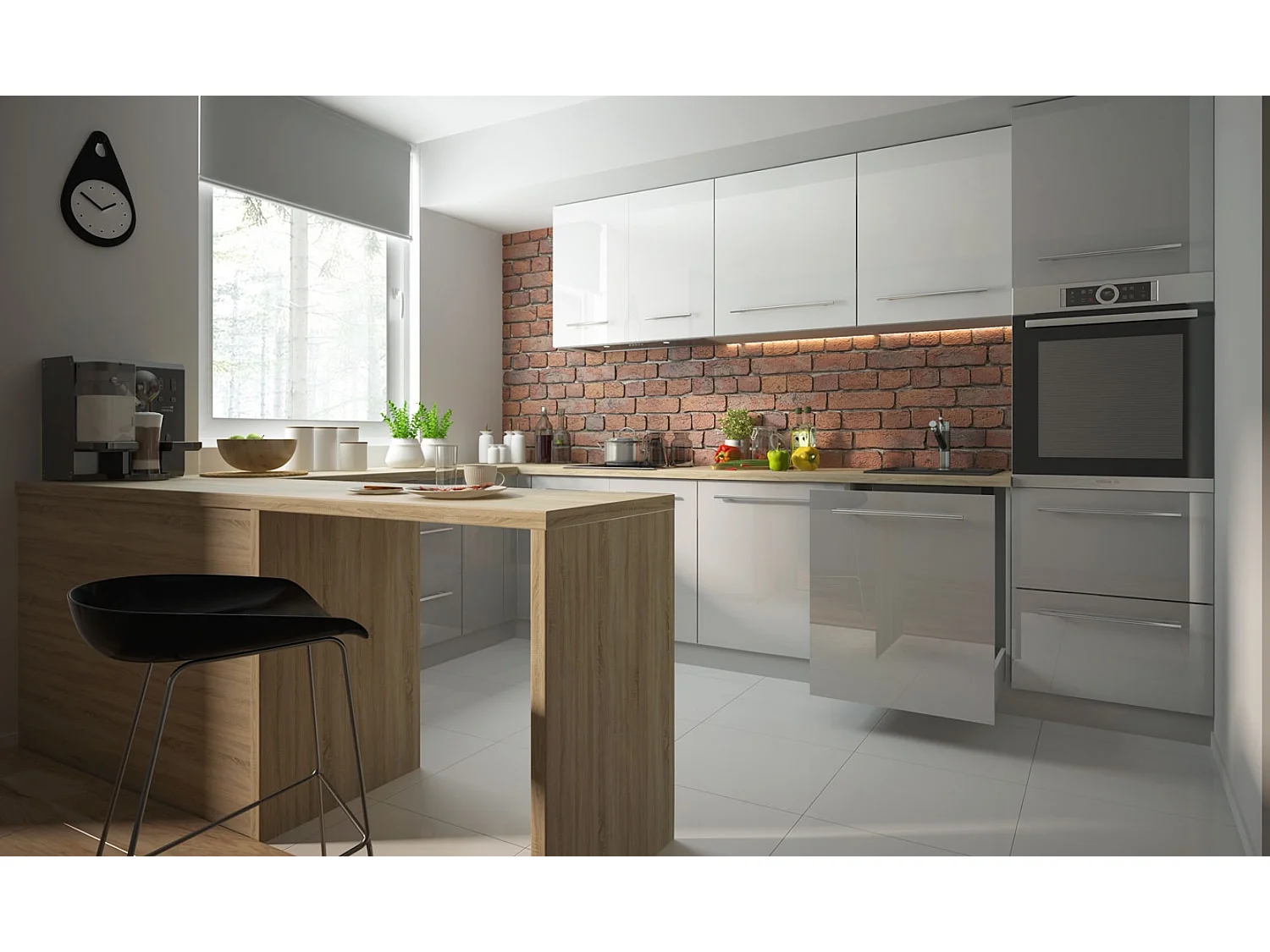 KLAPPHÄNGESCHRANK Essen W4B/90 Weiß Hochglanz / Schwarz Matt 90 / 32,5 / 36cm