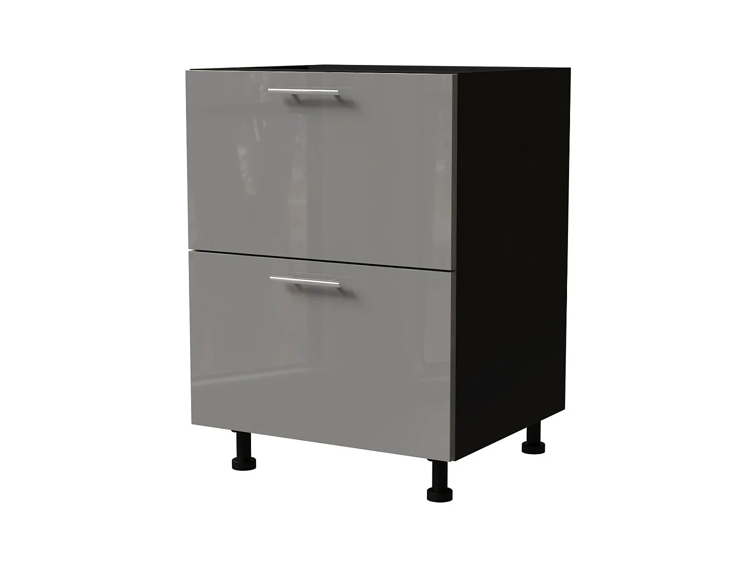 SCHUBLADENUNTERSCHRANK Essen D2A/60/1A Grau Hochglanz / Schwarz Matt 60 / 50 / 82cm