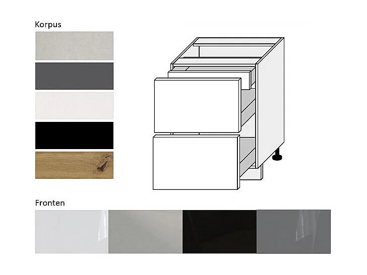 SCHUBLADENUNTERSCHRANK Essen D2A/60/1A Grau Hochglanz / Schwarz Matt 60 / 50 / 82cm