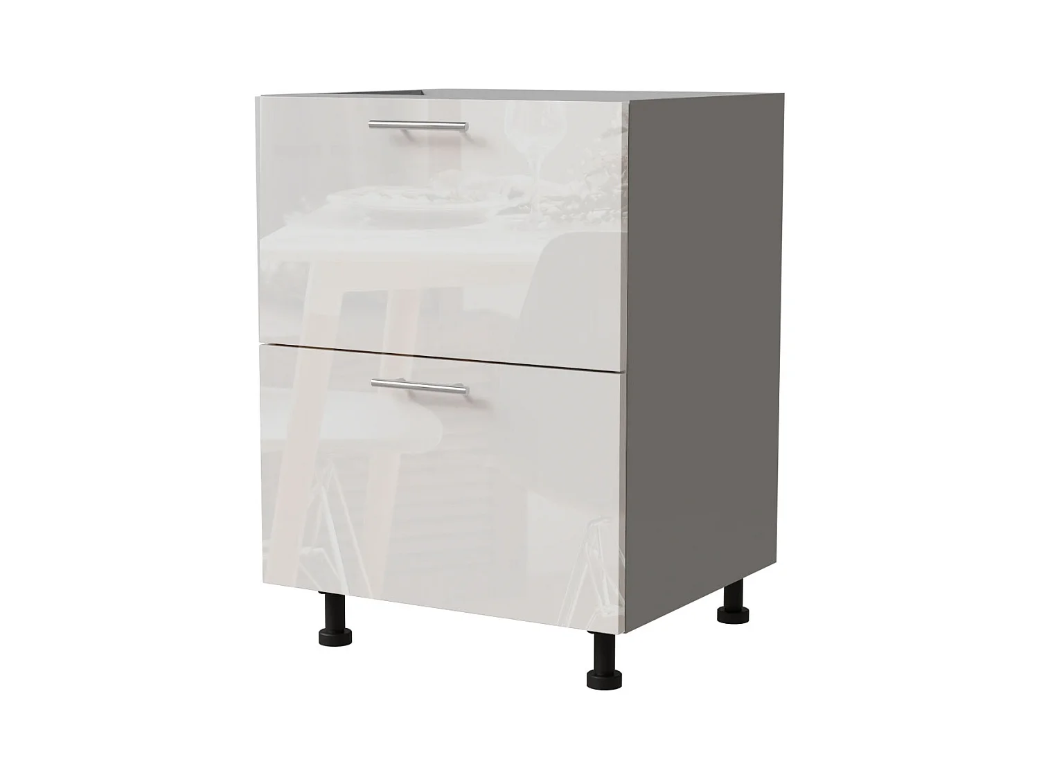 SCHUBLADENUNTERSCHRANK Essen D2A/60/1A Weiß Hochglanz / Grau Matt 60 / 50 / 82cm