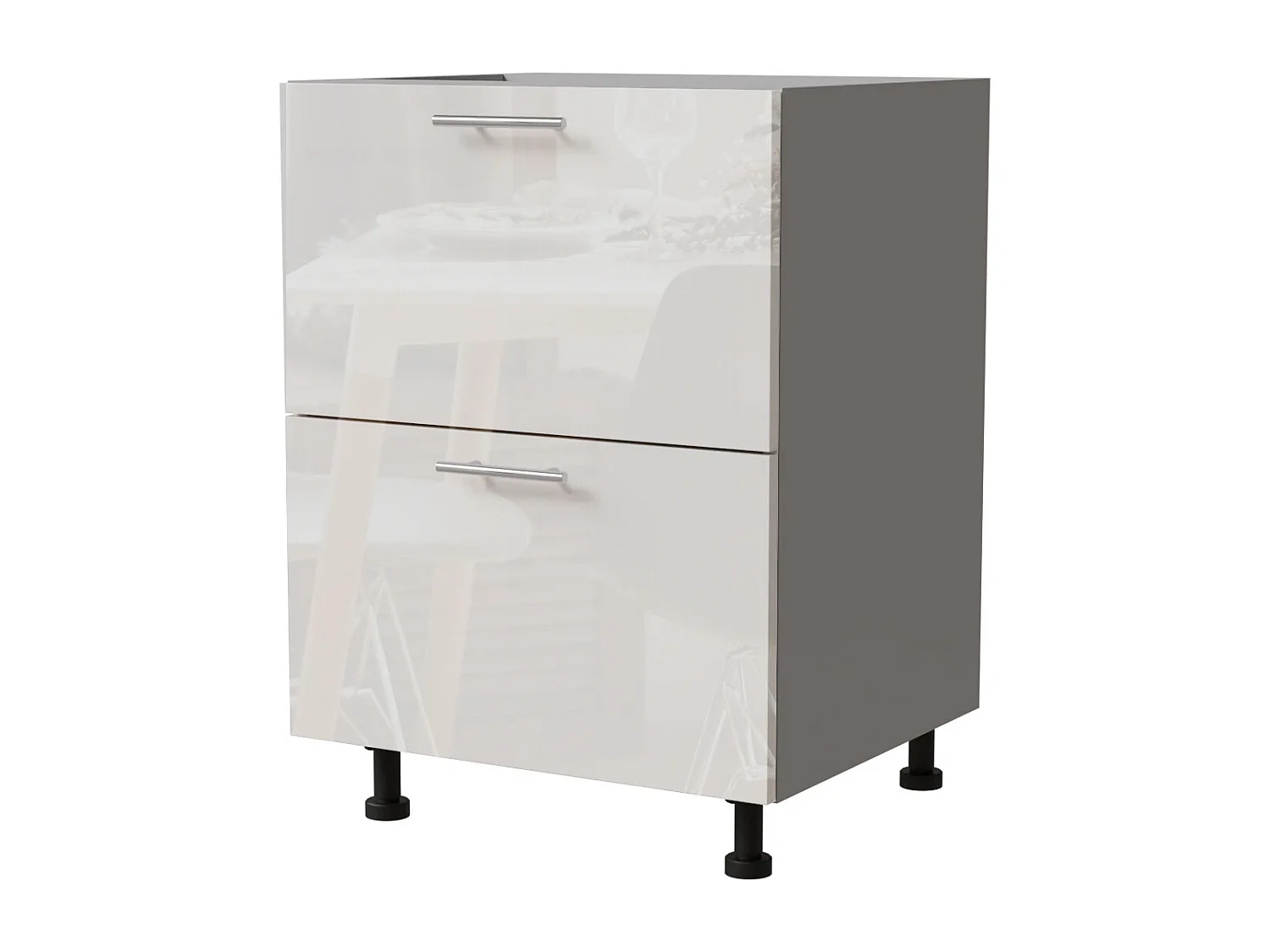 SCHUBLADENUNTERSCHRANK Essen D2A/60/1A Weiß Hochglanz / Grau Matt 60 / 50 / 82cm