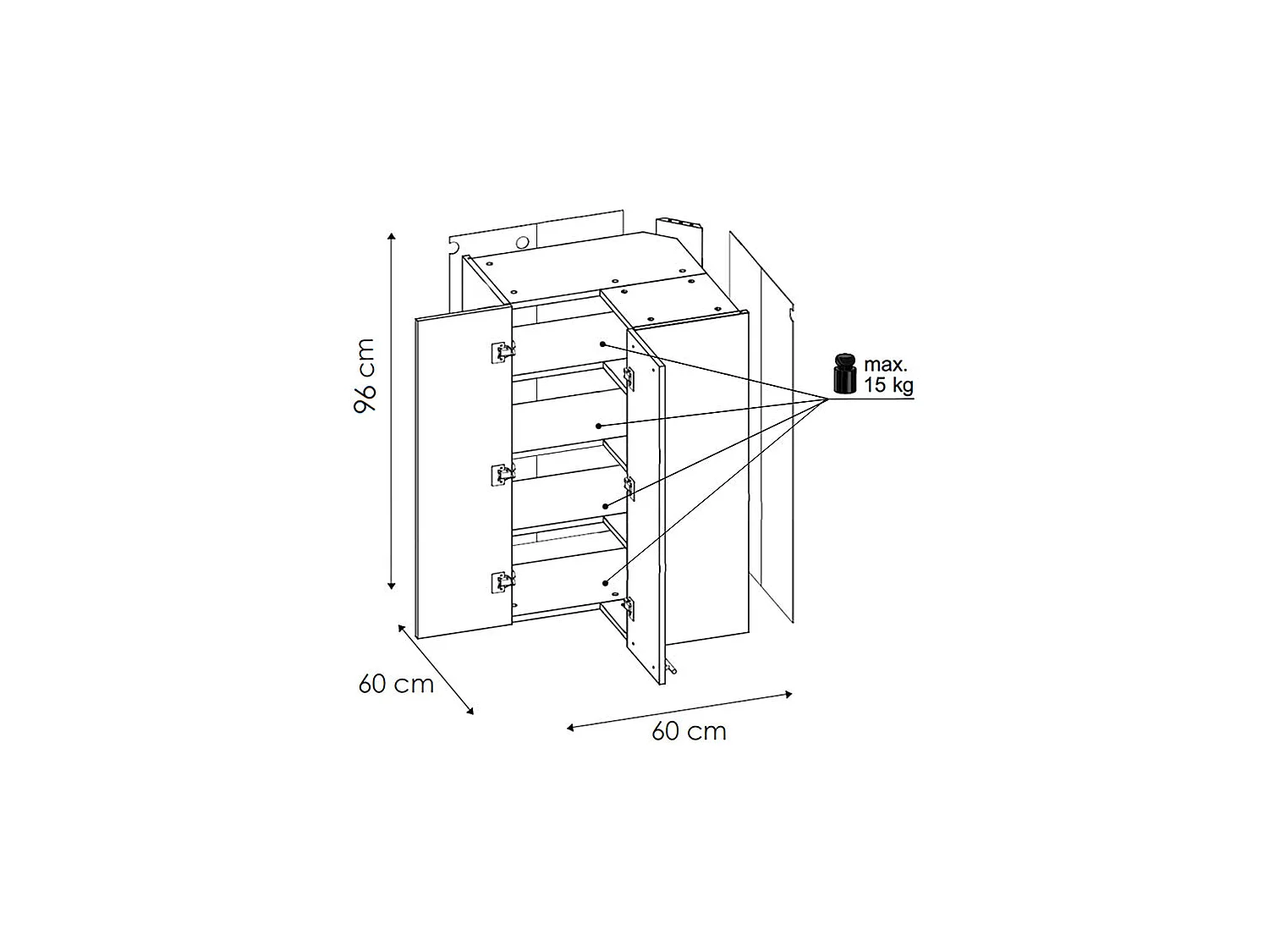 ECKHÄNGESCHRANK Essen W14/60 Graphit Hochglanz / Weiß Matt 60 / 60 / 96cm