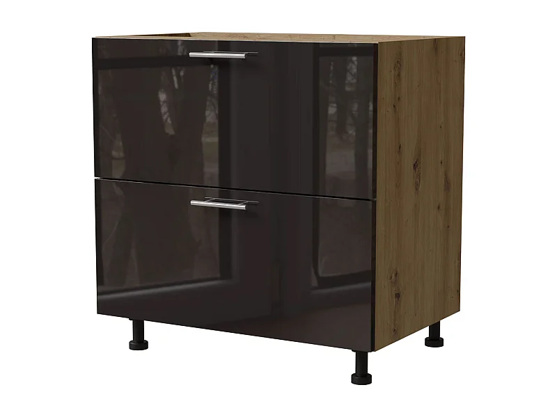 SCHUBLADENUNTERSCHRANK Essen D2A/80/1A Schwarz Hochglanz / Eiche Artisan Matt 80 / 50 / 82cm