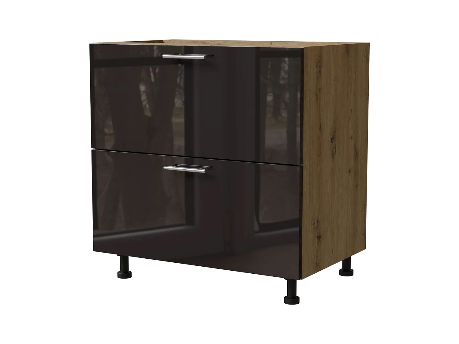 SCHUBLADENUNTERSCHRANK Essen D2A/80/1A Schwarz Hochglanz / Eiche Artisan Matt 80 / 50 / 82cm