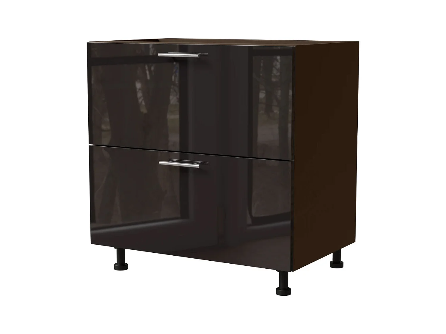 SCHUBLADENUNTERSCHRANK Essen D2A/80/1A Schwarz Hochglanz / Lava Matt 80 / 50 / 82cm