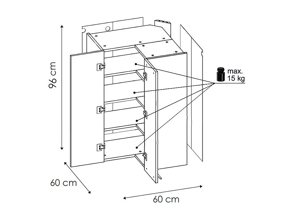 ECKHÄNGESCHRANK Essen W14/60 Weiß Hochglanz / Lava Matt 60 / 60 / 96cm