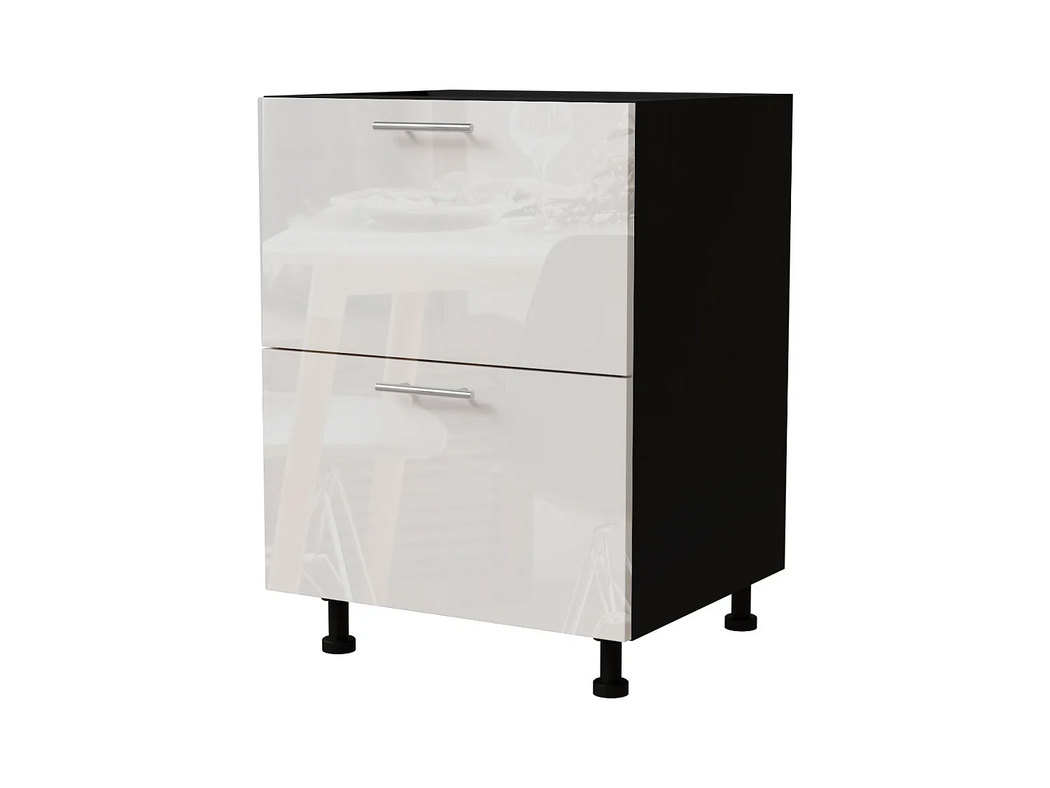 SCHUBLADENUNTERSCHRANK Essen D2A/60/1A Weiß Hochglanz / Schwarz Matt 60 / 50 / 82cm