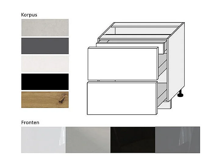 SCHUBLADENUNTERSCHRANK Essen D2A/80/1A Graphit Hochglanz / Lava Matt 80 / 50 / 82cm