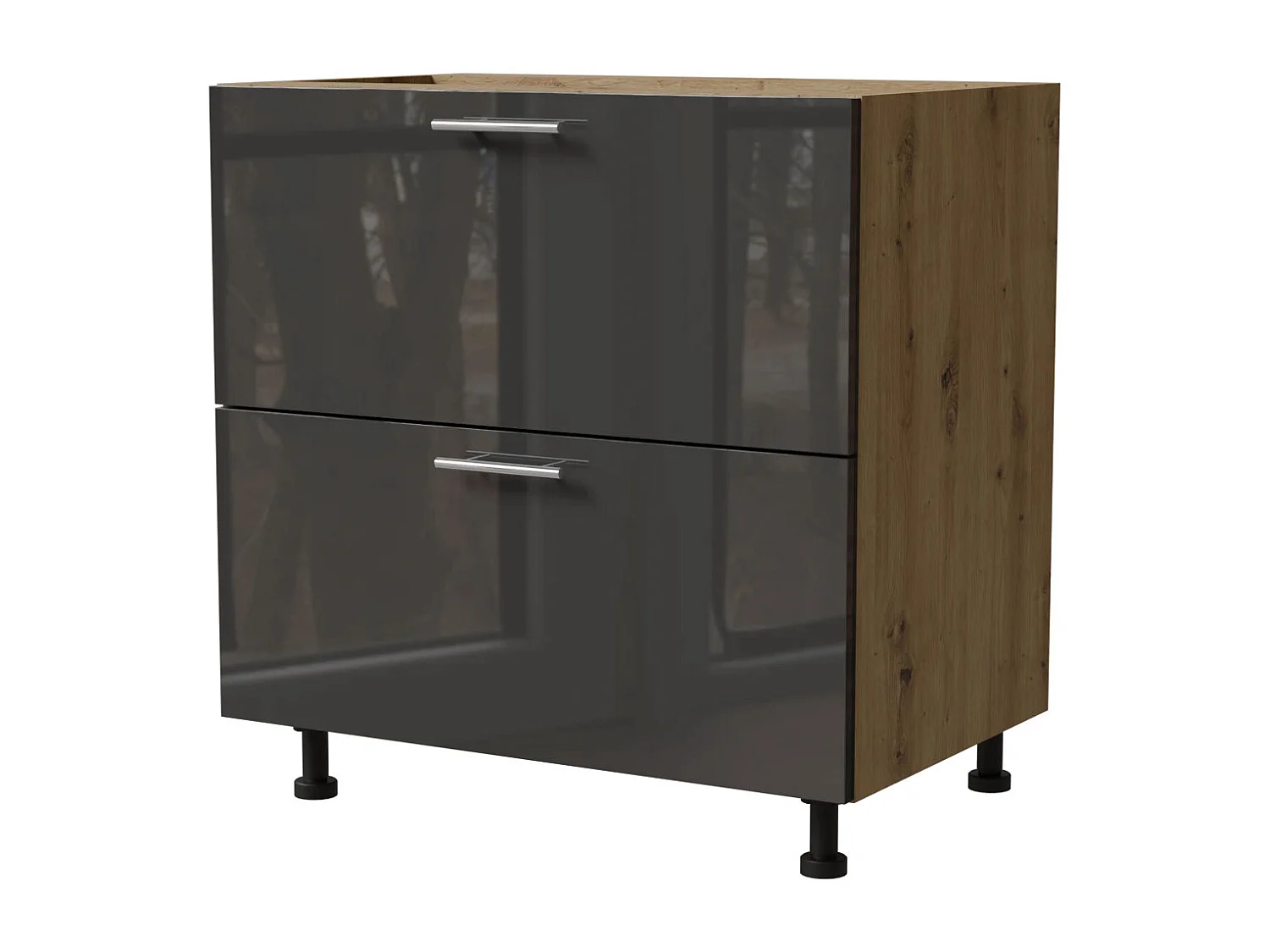 SCHUBALADENUNTERSCHRANK Essen D2A/90/1A Graphit Hochglanz / Eiche Artisan Matt 90 / 50 / 82cm