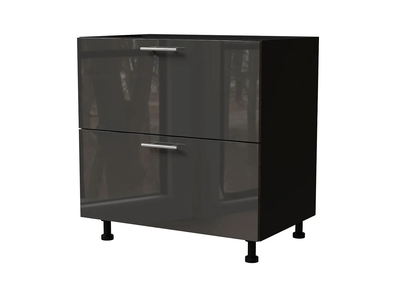 SCHUBLADENUNTERSCHRANK Essen D2A/80/1A Graphit Hochglanz / Schwarz Matt 80 / 50 / 82cm
