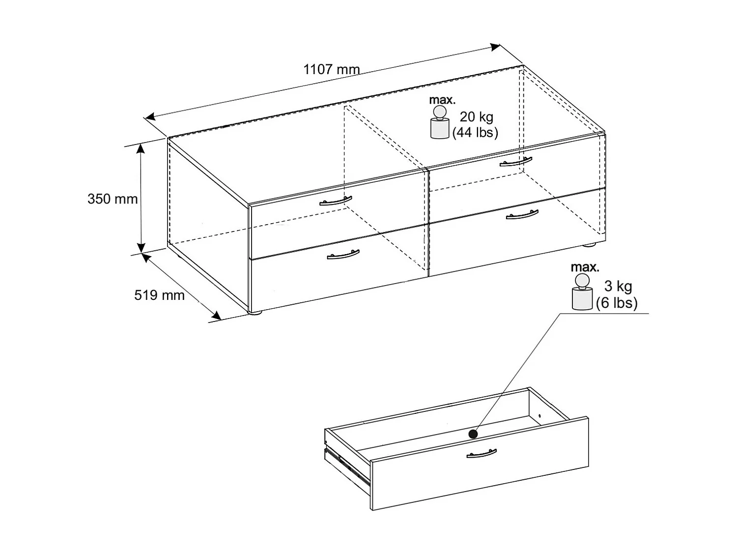 KLEIDERSCHRANKUNTERSATZ Basic Eiche Sonoma 110,5 / 52 / 35 cm