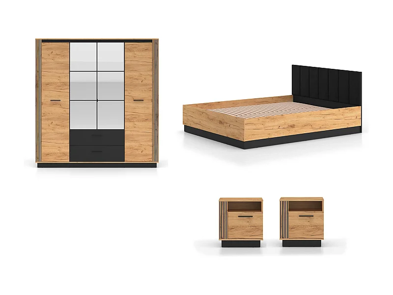 SCHLAFZIMMER-SET 4-teilig Urso Gold Craft Eiche / Schwarz