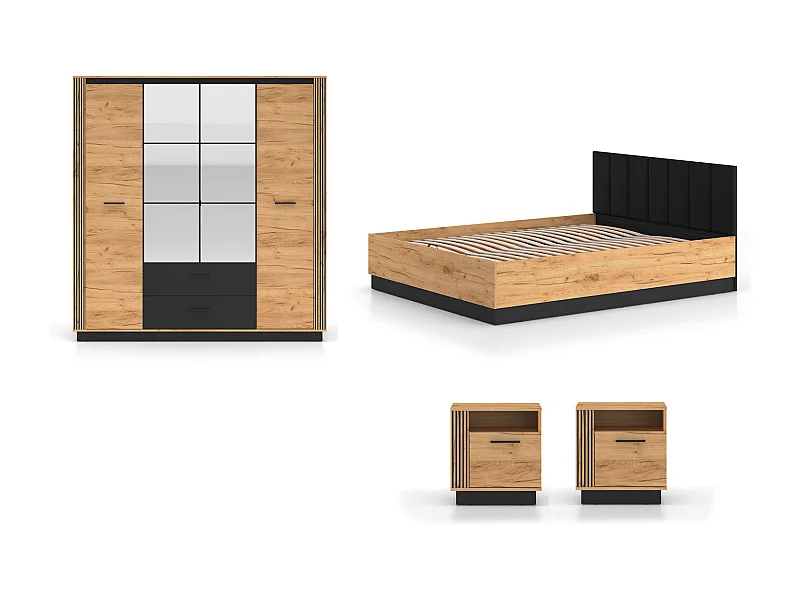 SCHLAFZIMMER-SET 4-teilig Urso Gold Craft Eiche / Schwarz