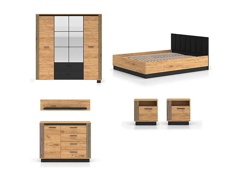 SCHLAFZIMMER-SET 6-teilig Urso Gold Craft Eiche / Schwarz