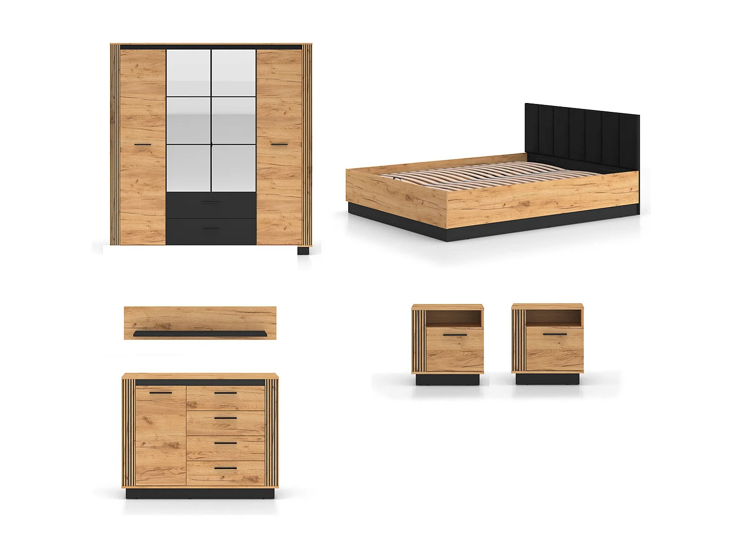 SCHLAFZIMMER-SET 6-teilig Urso Gold Craft Eiche / Schwarz