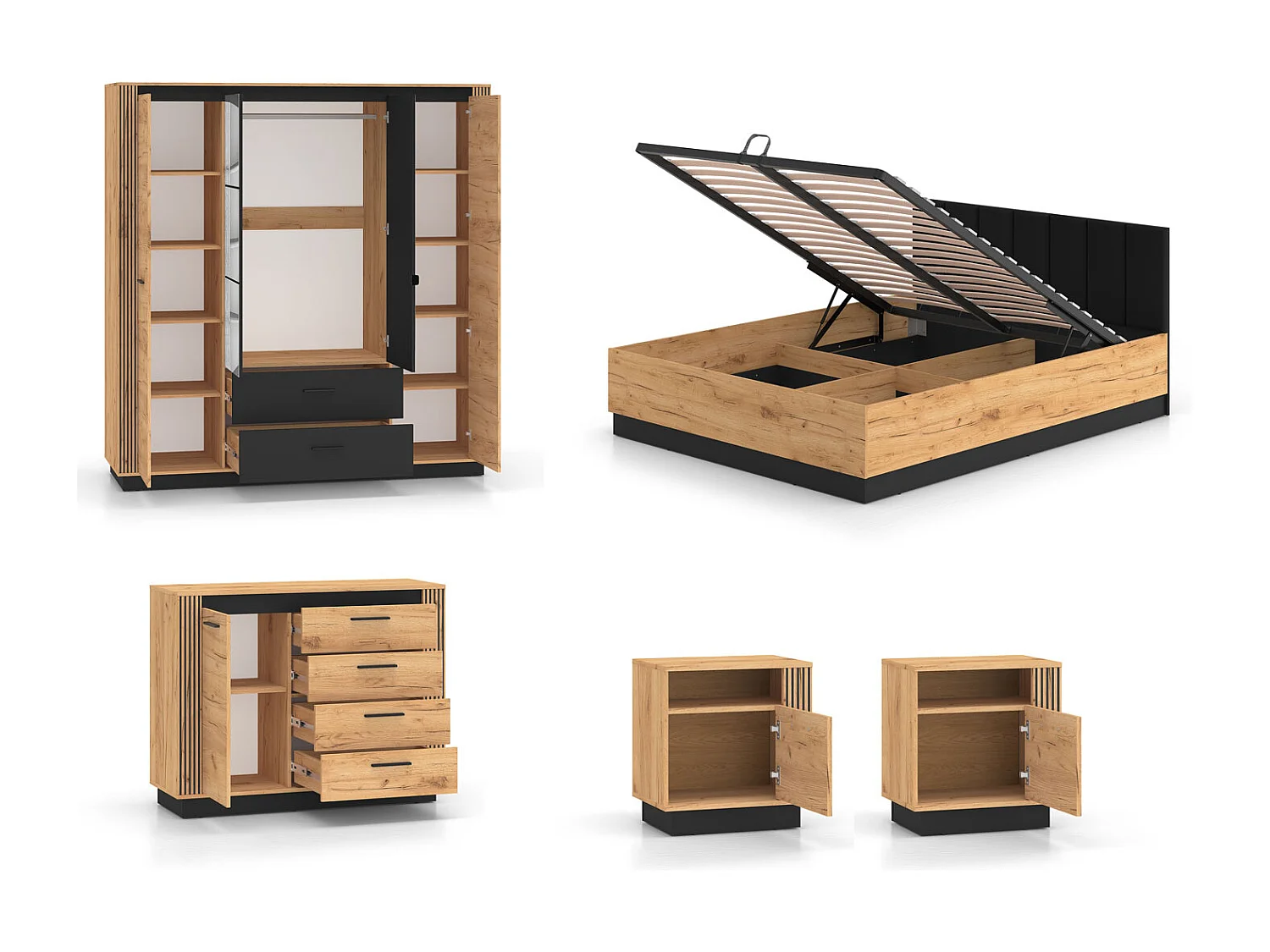 SCHLAFZIMMER-SET 6-teilig Urso Gold Craft Eiche / Schwarz