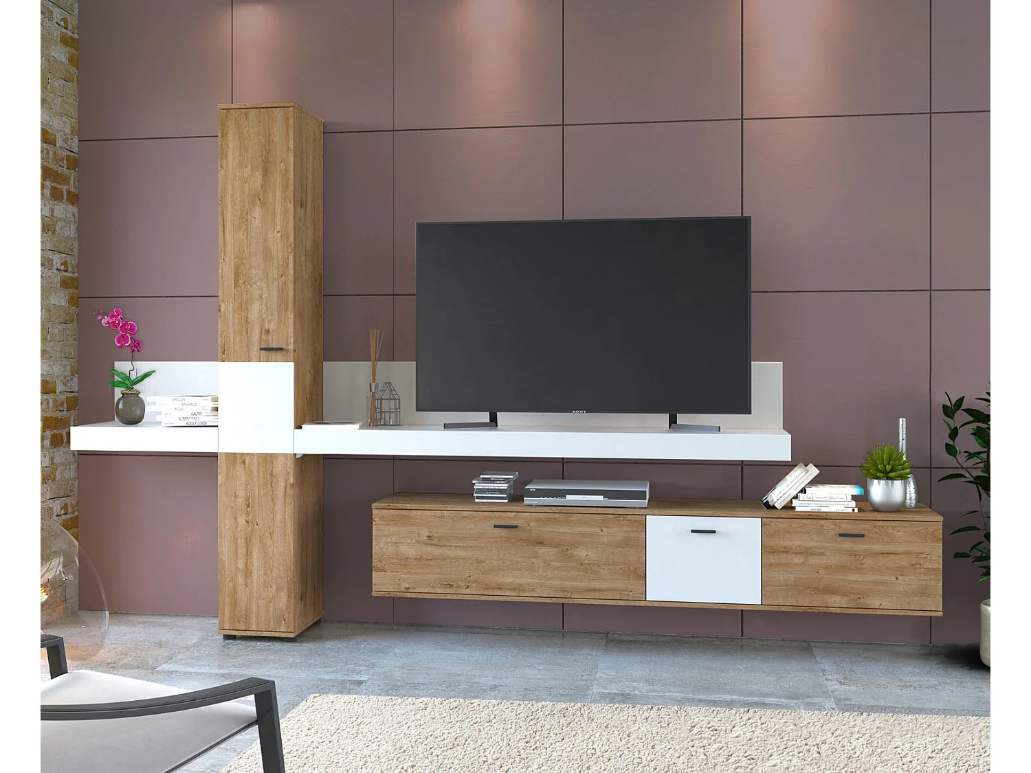 WOHNWAND Kumara 4-teilig Eiche Ribbeck / weiß 319 / 40 / 202,5cm