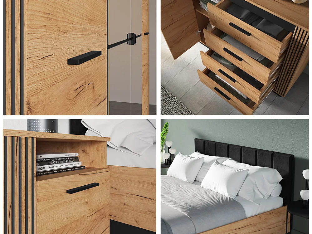 SCHLAFZIMMER-SET 4-teilig Urso Gold Craft Eiche / Schwarz