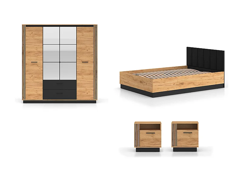 SCHLAFZIMMER-SET 4-teilig Urso Gold Craft Eiche / Schwarz