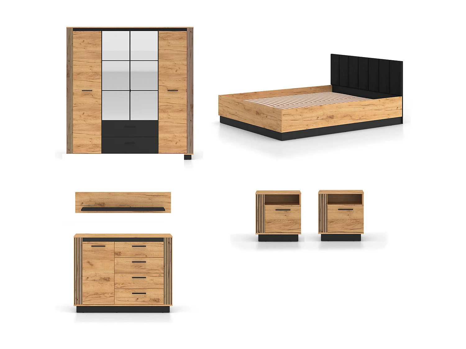 SCHLAFZIMMER-SET 6-teilig Urso Gold Craft Eiche / Schwarz