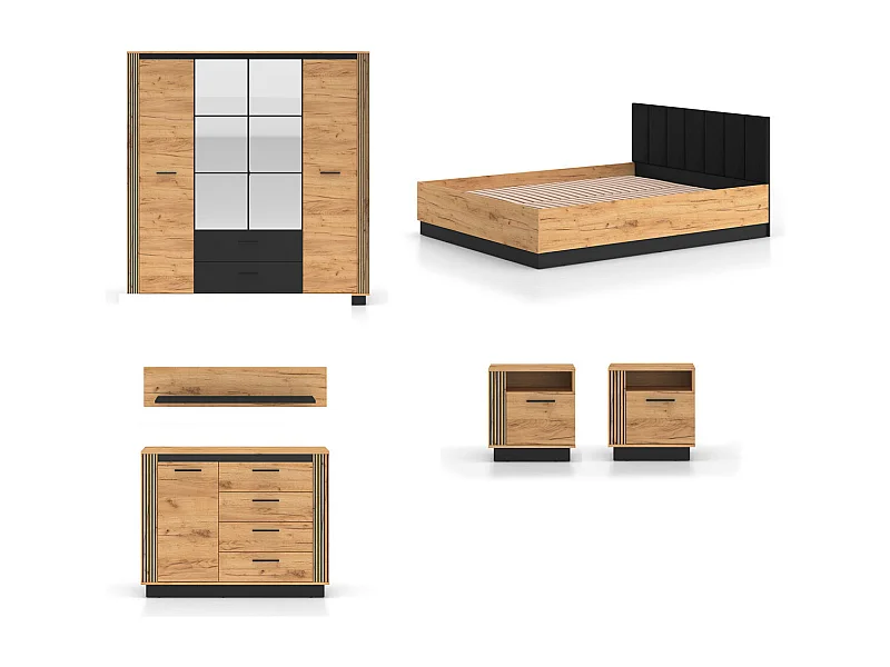 SCHLAFZIMMER-SET 6-teilig Urso Gold Craft Eiche / Schwarz