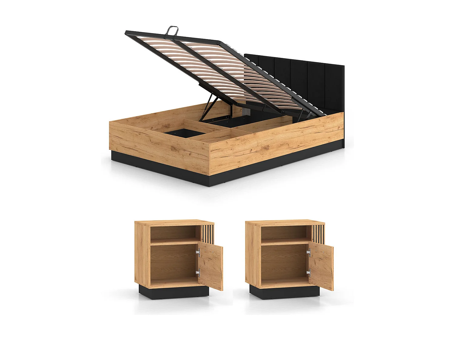 SCHLAFZIMMER-SET 3-teilig Urso Gold Craft Eiche / Schwarz
