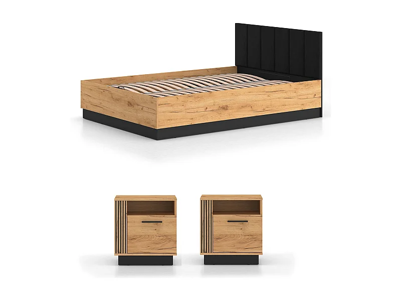 SCHLAFZIMMER-SET 3-teilig Urso Gold Craft Eiche / Schwarz