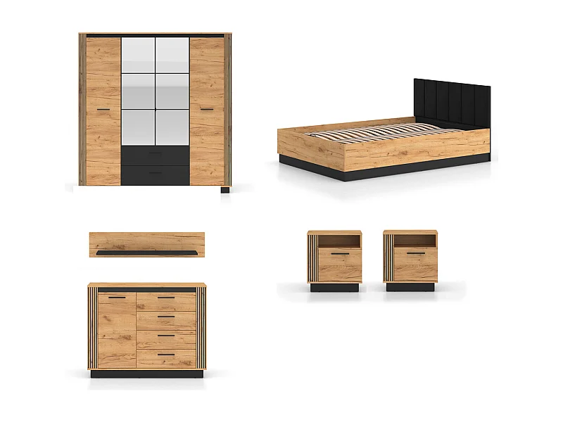 SCHLAFZIMMER-SET 6-teilig Urso Gold Craft Eiche / Schwarz