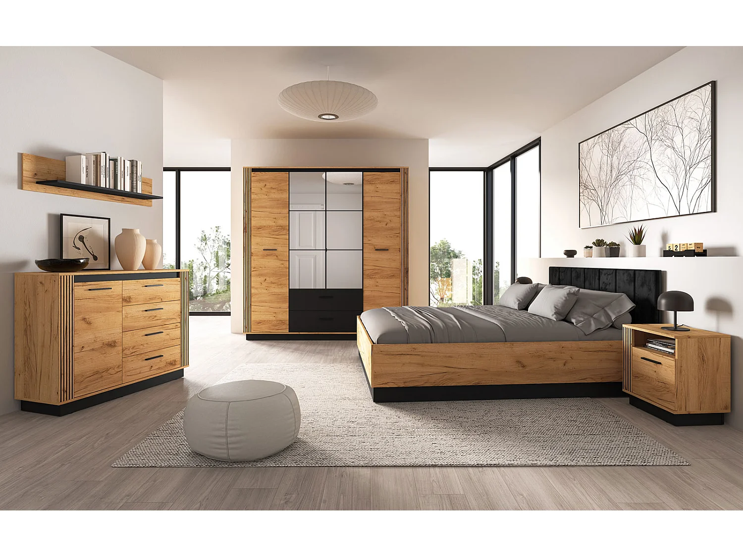 SCHLAFZIMMER-SET 6-teilig Urso Gold Craft Eiche / Schwarz