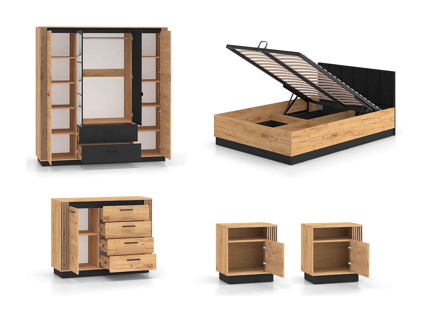 SCHLAFZIMMER-SET 6-teilig Urso Gold Craft Eiche / Schwarz