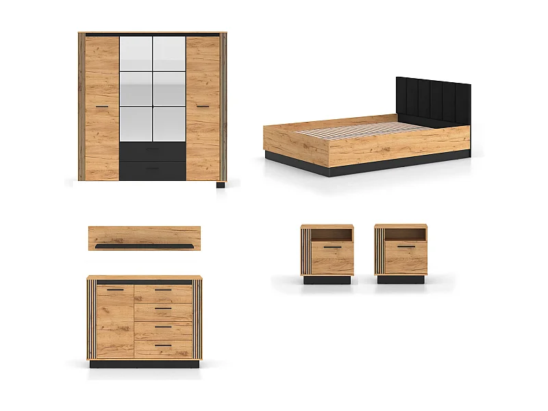 SCHLAFZIMMER-SET 6-teilig Urso Gold Craft Eiche / Schwarz