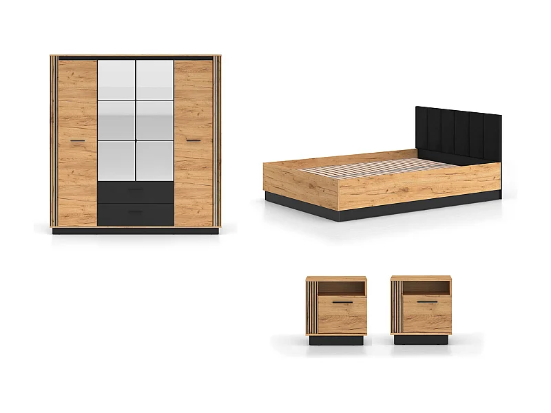 SCHLAFZIMMER-SET 4-teilig Urso Gold Craft Eiche / Schwarz