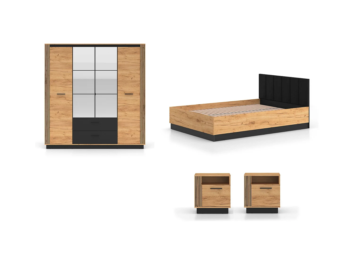SCHLAFZIMMER-SET 4-teilig Urso Gold Craft Eiche / Schwarz