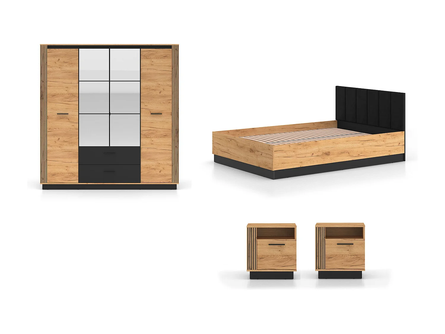 SCHLAFZIMMER-SET 4-teilig Urso Gold Craft Eiche / Schwarz