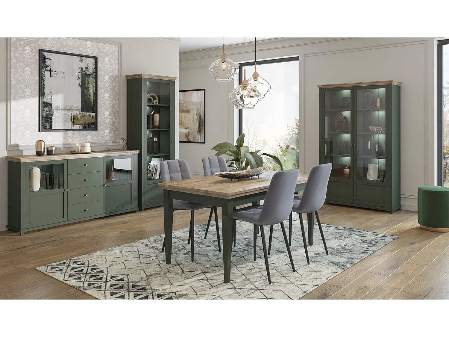 ESSZIMMER-SET 4-teilig Elda Grün / Eiche Lefkas
