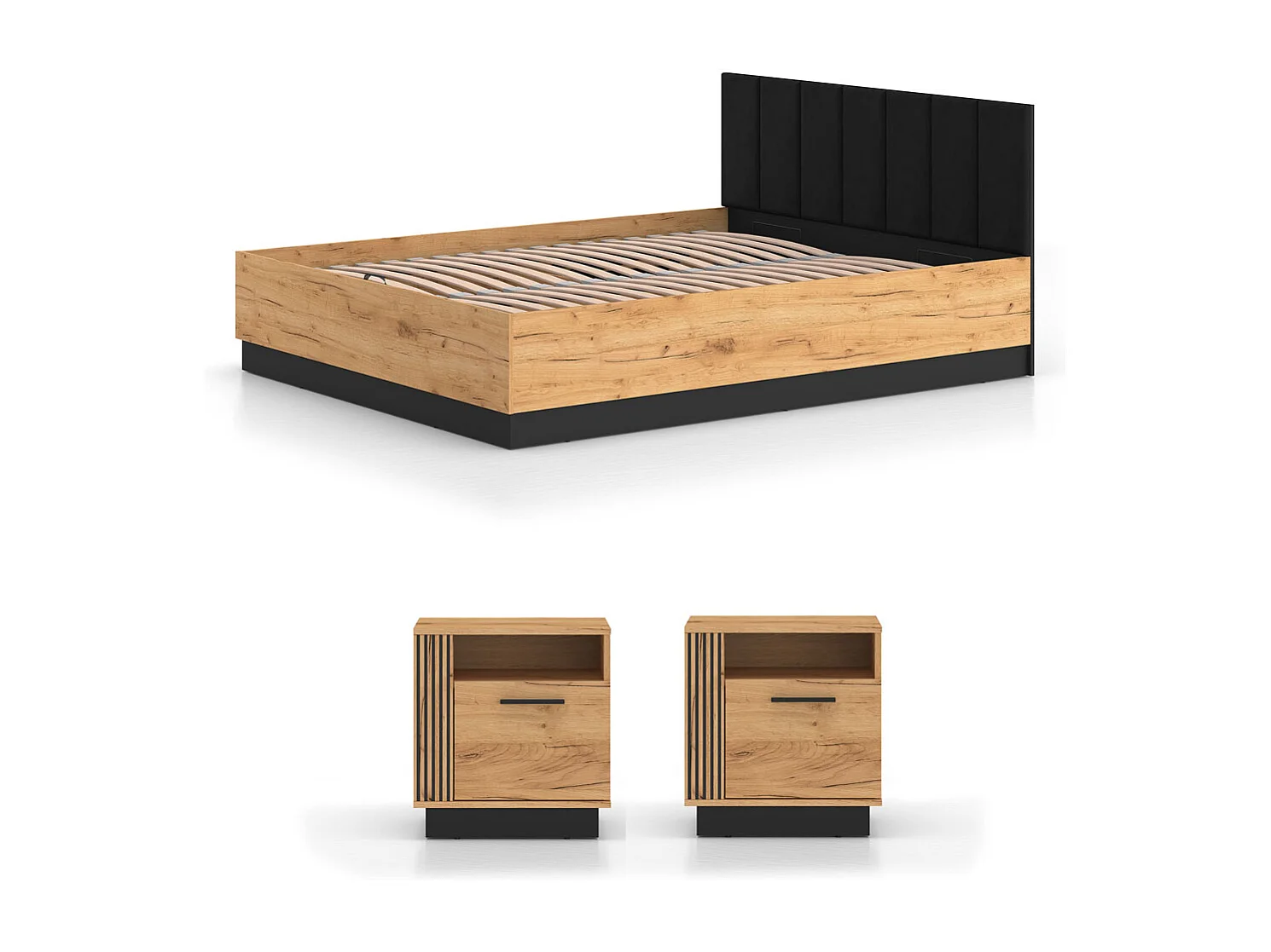 SCHLAFZIMMER-SET 3-teilig Urso Gold Craft Eiche / Schwarz