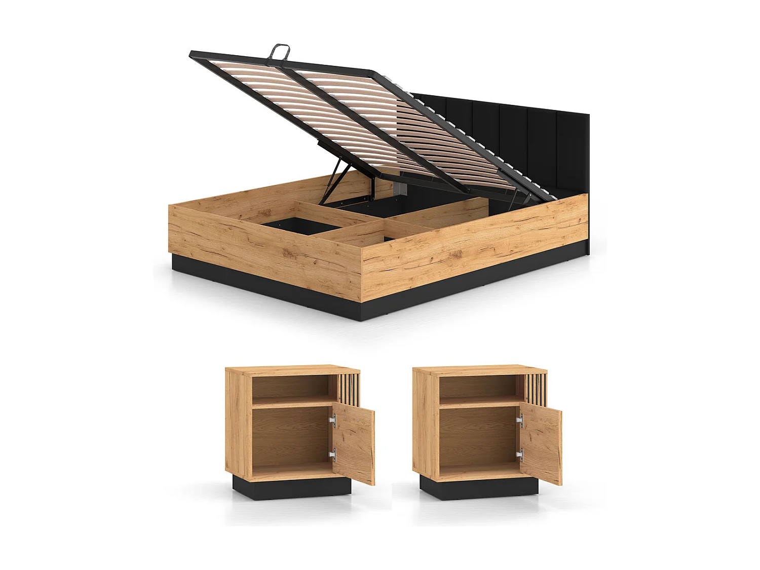 SCHLAFZIMMER-SET 3-teilig Urso Gold Craft Eiche / Schwarz