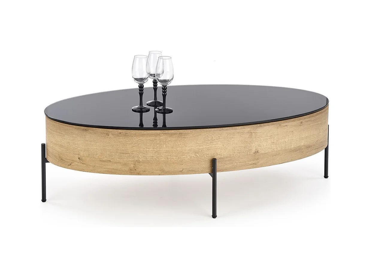 Tavolino da caffè Zenga-O/MDF/Vetro/marrone/nero