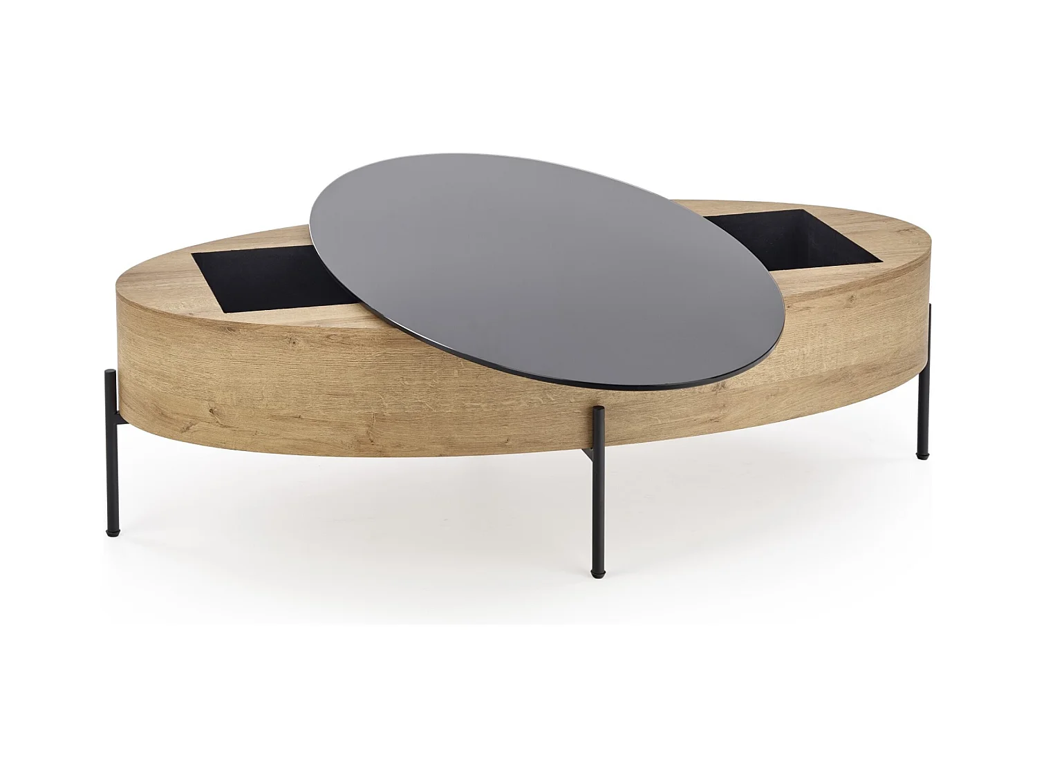 Tavolino da caffè Zenga-O/MDF/Vetro/marrone/nero