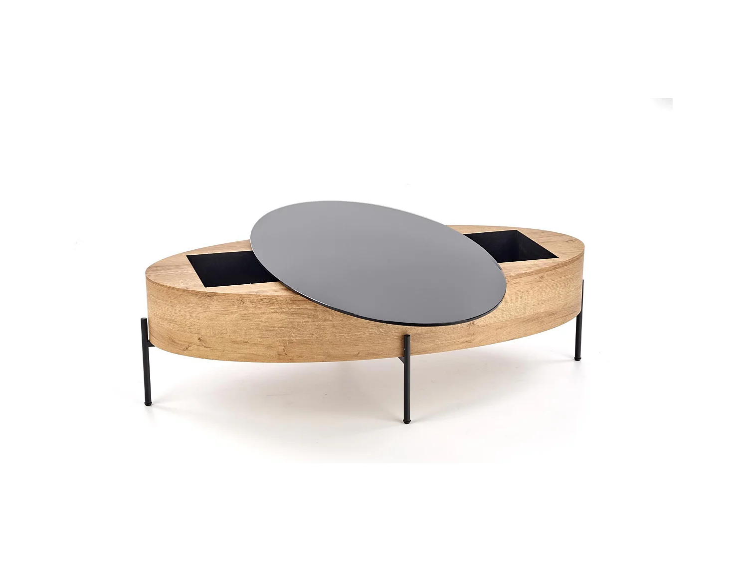 Tavolino da caffè Zenga-O/MDF/Vetro/marrone/nero