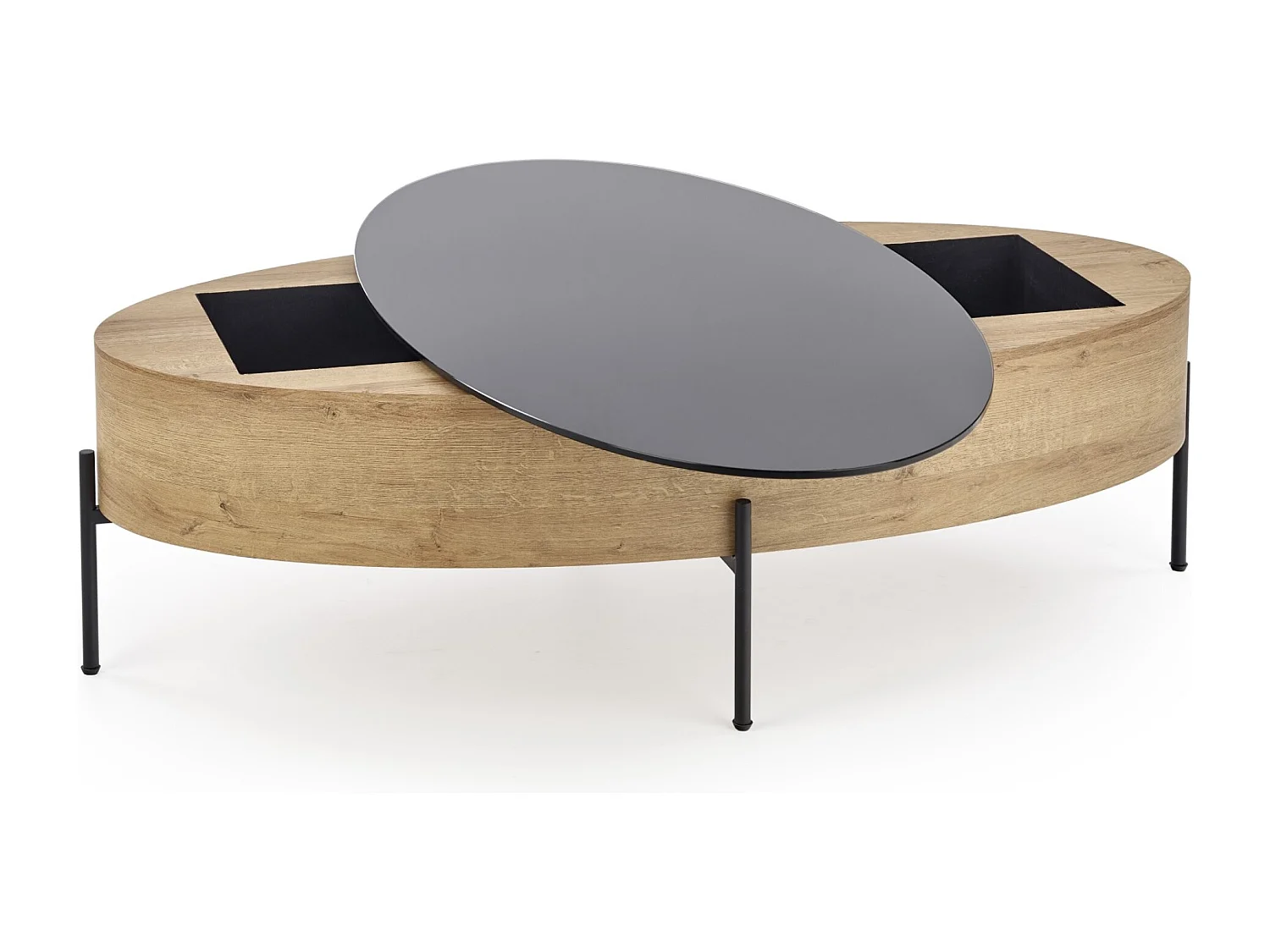 Tavolino da caffè Zenga-O/MDF/Vetro/marrone/nero