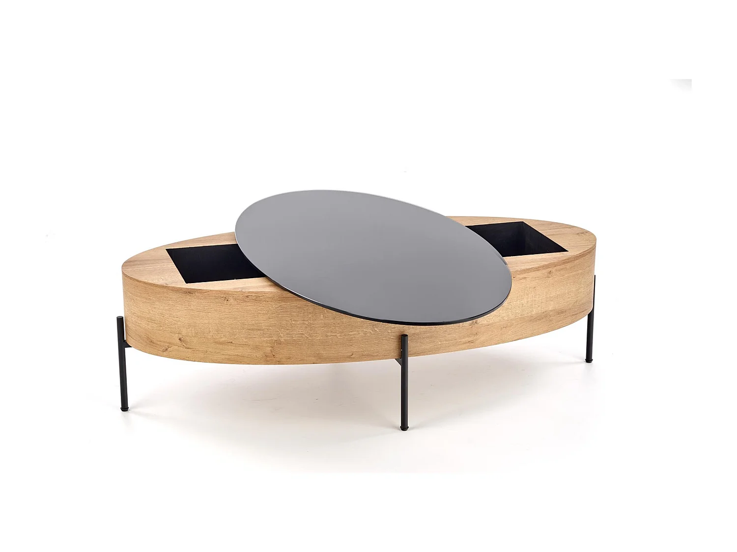 Tavolino da caffè Zenga-O/MDF/Vetro/marrone/nero