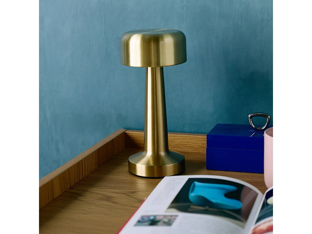 Lampada da tavolo interna led metallo dorato, 9cm, oro