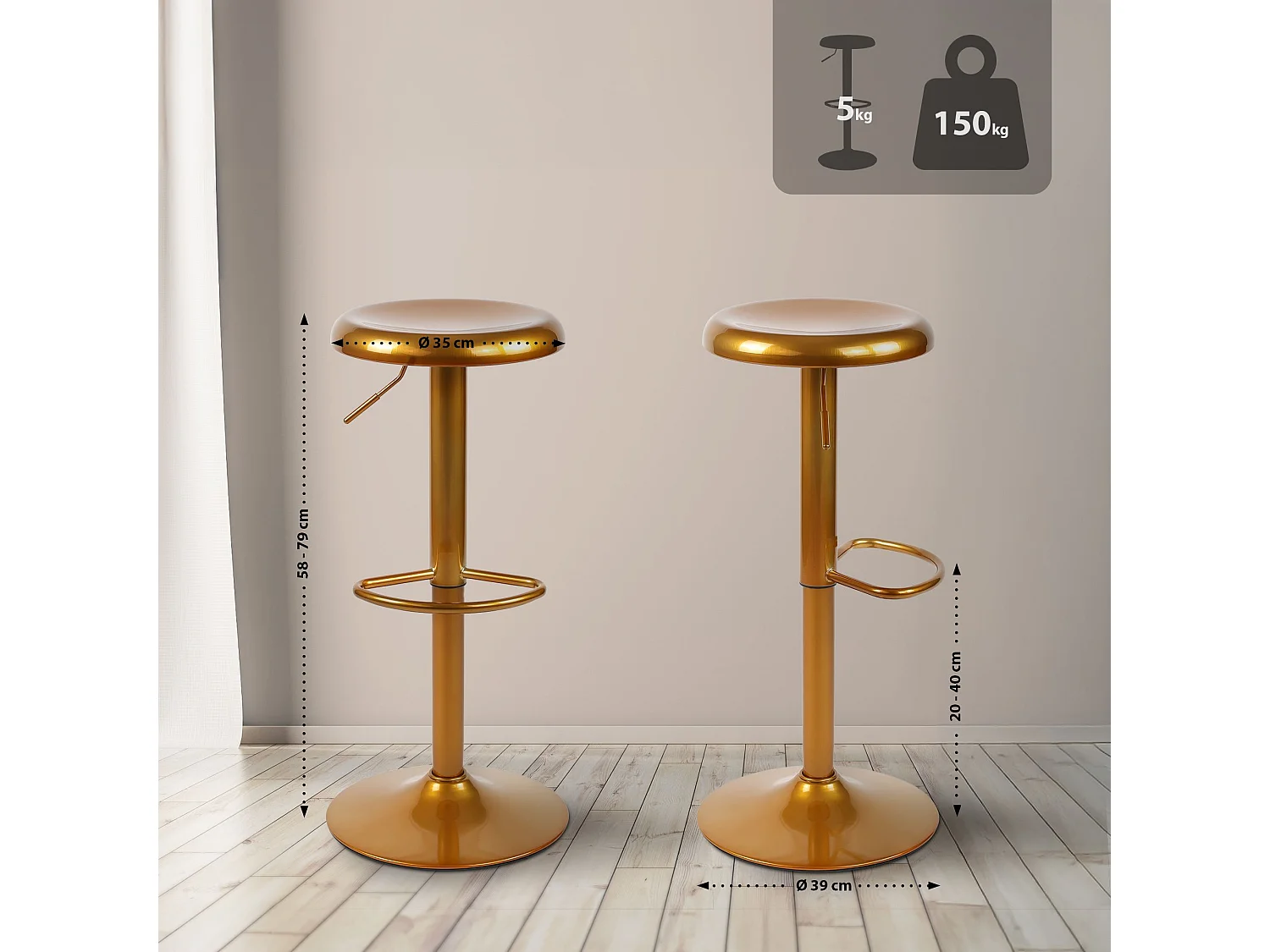 Lot de 2  Tabouret de bar - Métal - Or - Williston