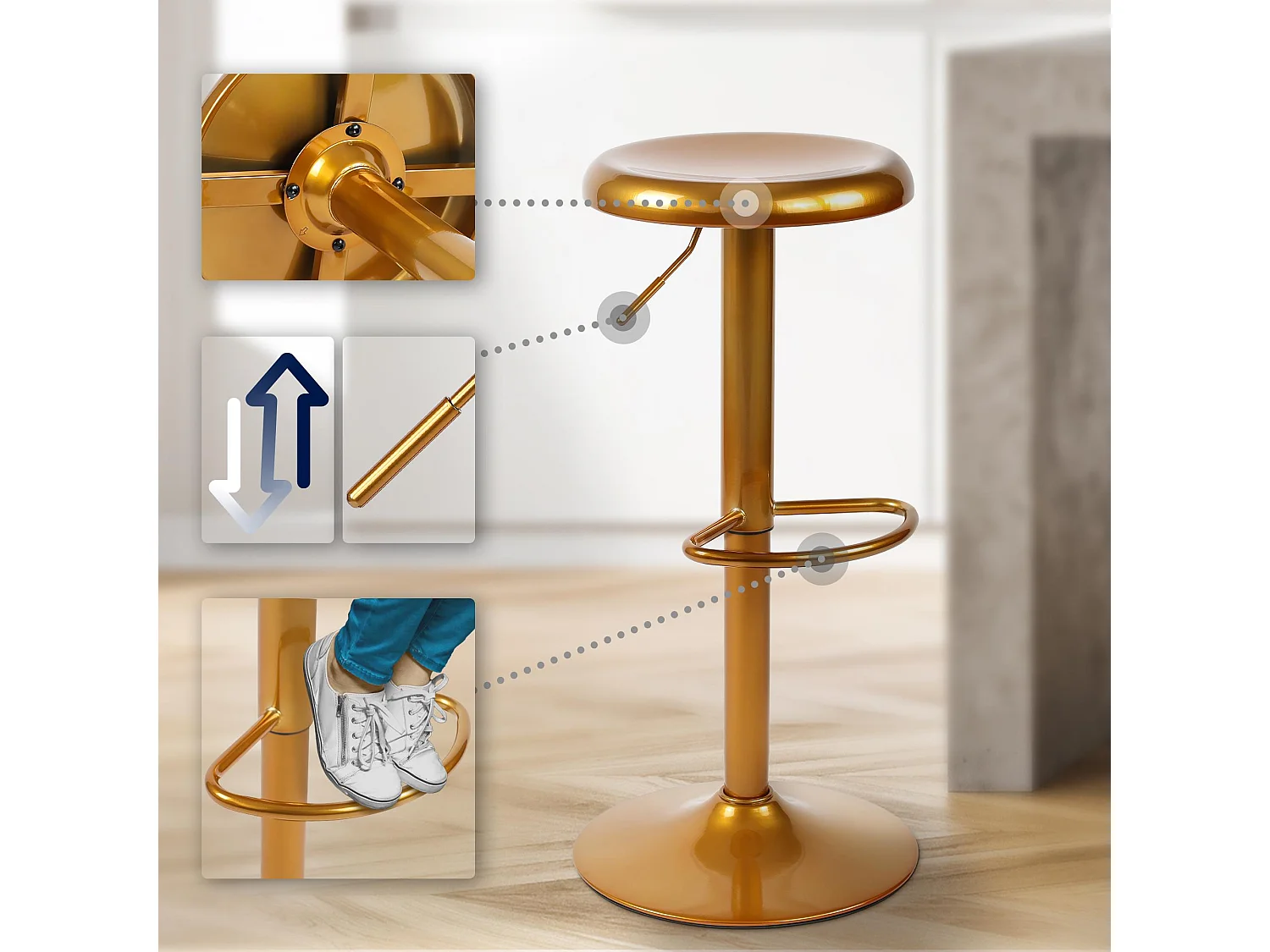 Lot de 2  Tabouret de bar - Métal - Or - Williston