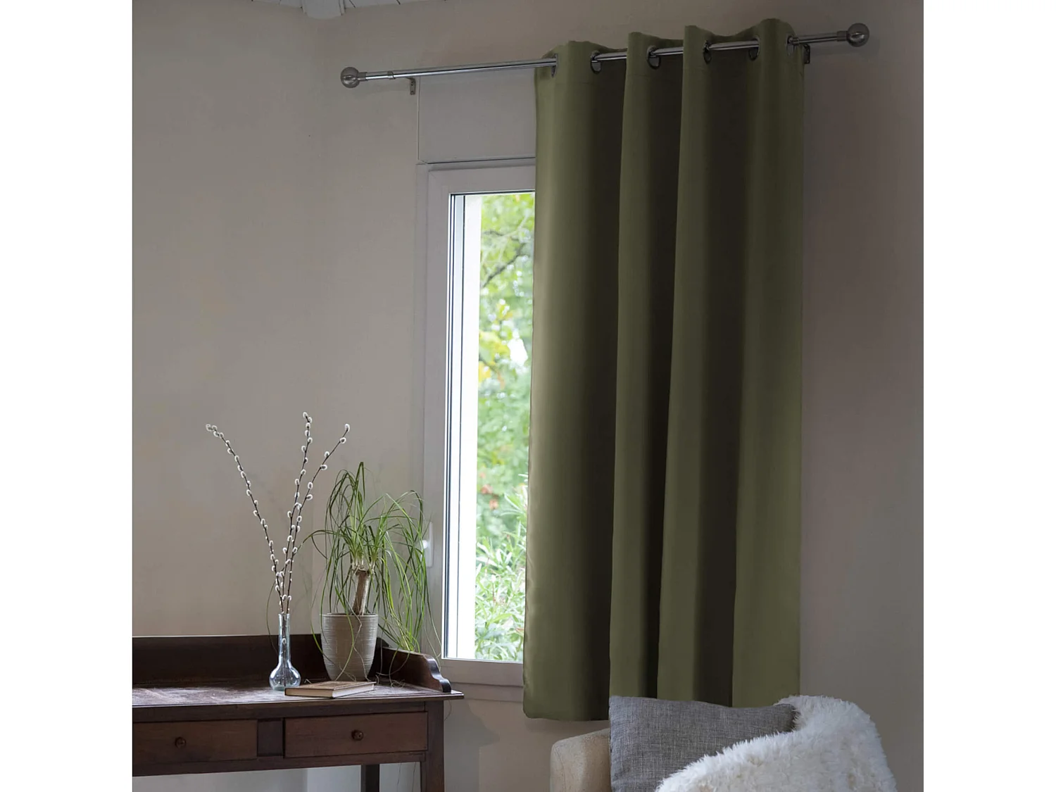 Rideau occultant à œillets kaki 140x280 cm