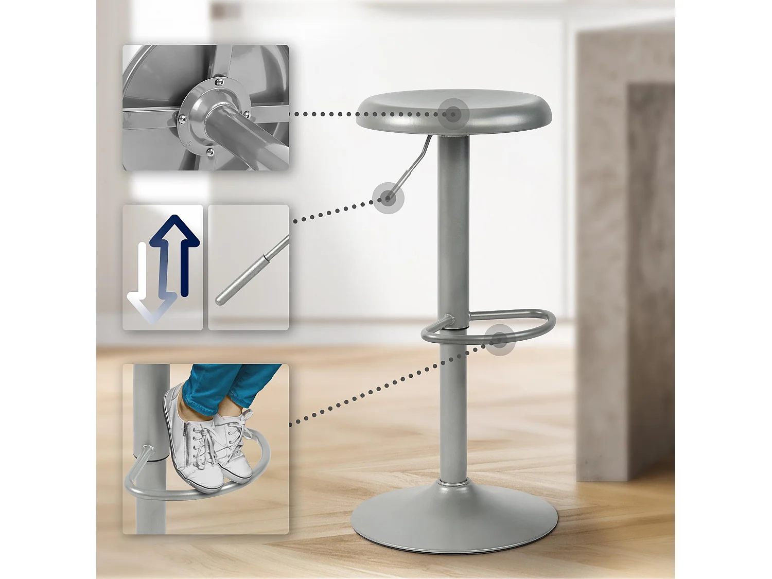 Lot de 2  Tabouret de bar - Métal - Argent - Williston