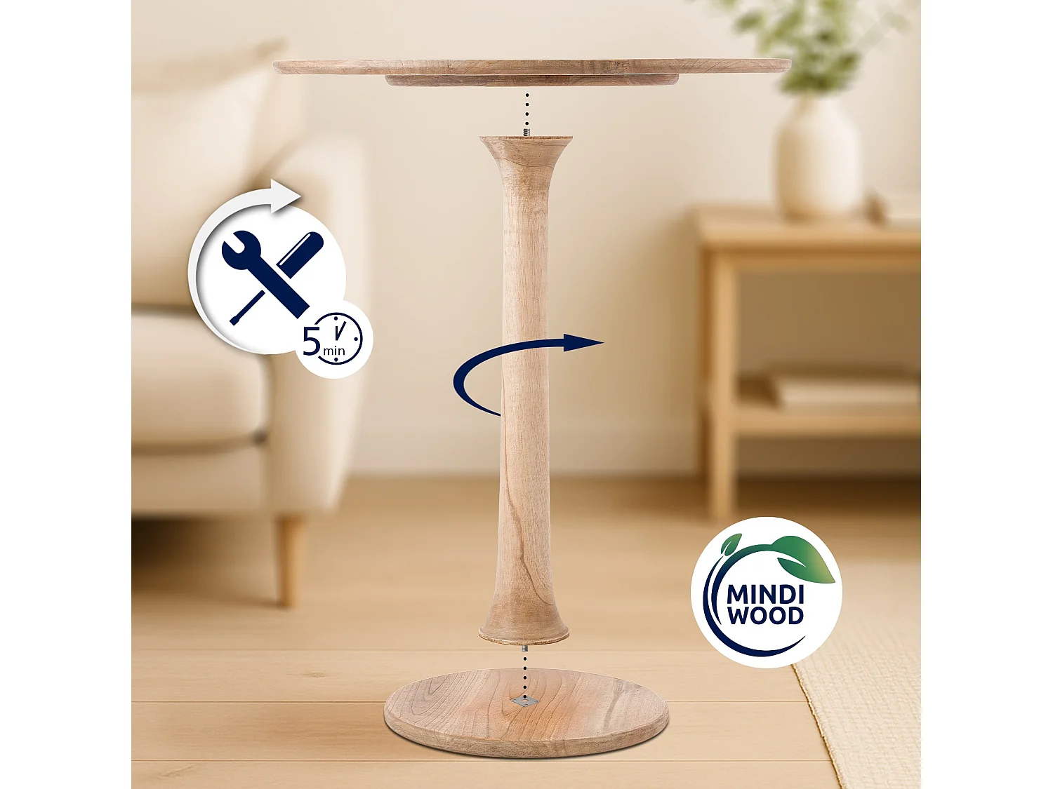 Table d'appoint - rond Ø 70 cm - Bois - Nature - Morristown